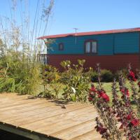 Nos deux roulottes avec terrasse privée dans notre hjardin arboré.